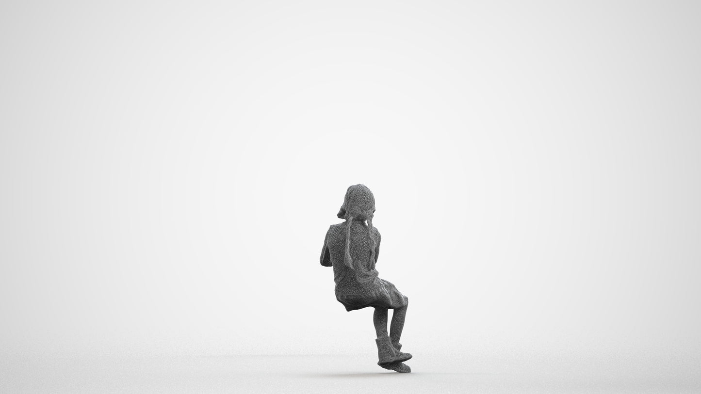 realistic 3D human girl casual kids, archviz people FBX OBJ for Blender, wireframe front view