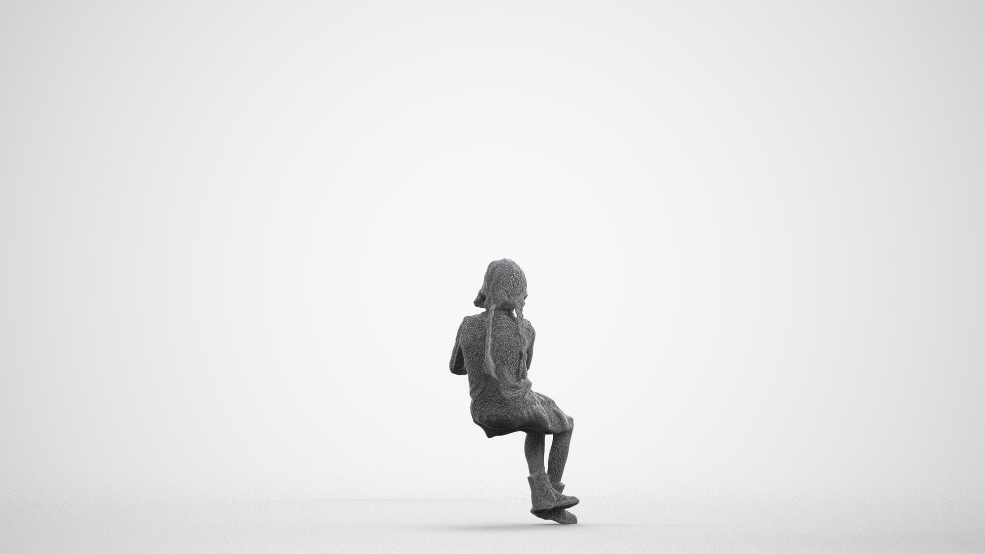 realistic 3D human girl casual kids, archviz people FBX OBJ for Blender, wireframe front view