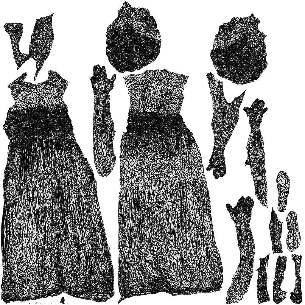 3D human model woman casual standing, photogrammetry scanned person for archviz, wireframe top-down view