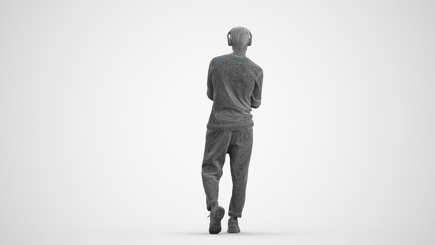 3D scanned man standing casual, photorealistic archviz people for Enscape and SketchUp, wireframe front view