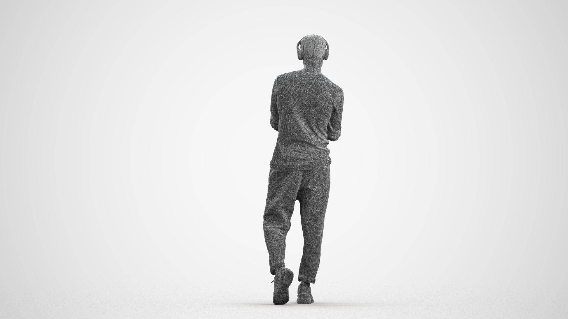 3D scanned man standing casual, photorealistic archviz people for Enscape and SketchUp, wireframe front view