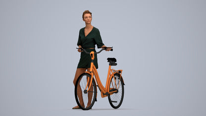 scanned 3D woman casual cycling, photogrammetry people for Enscape and V-Ray, top-down view render