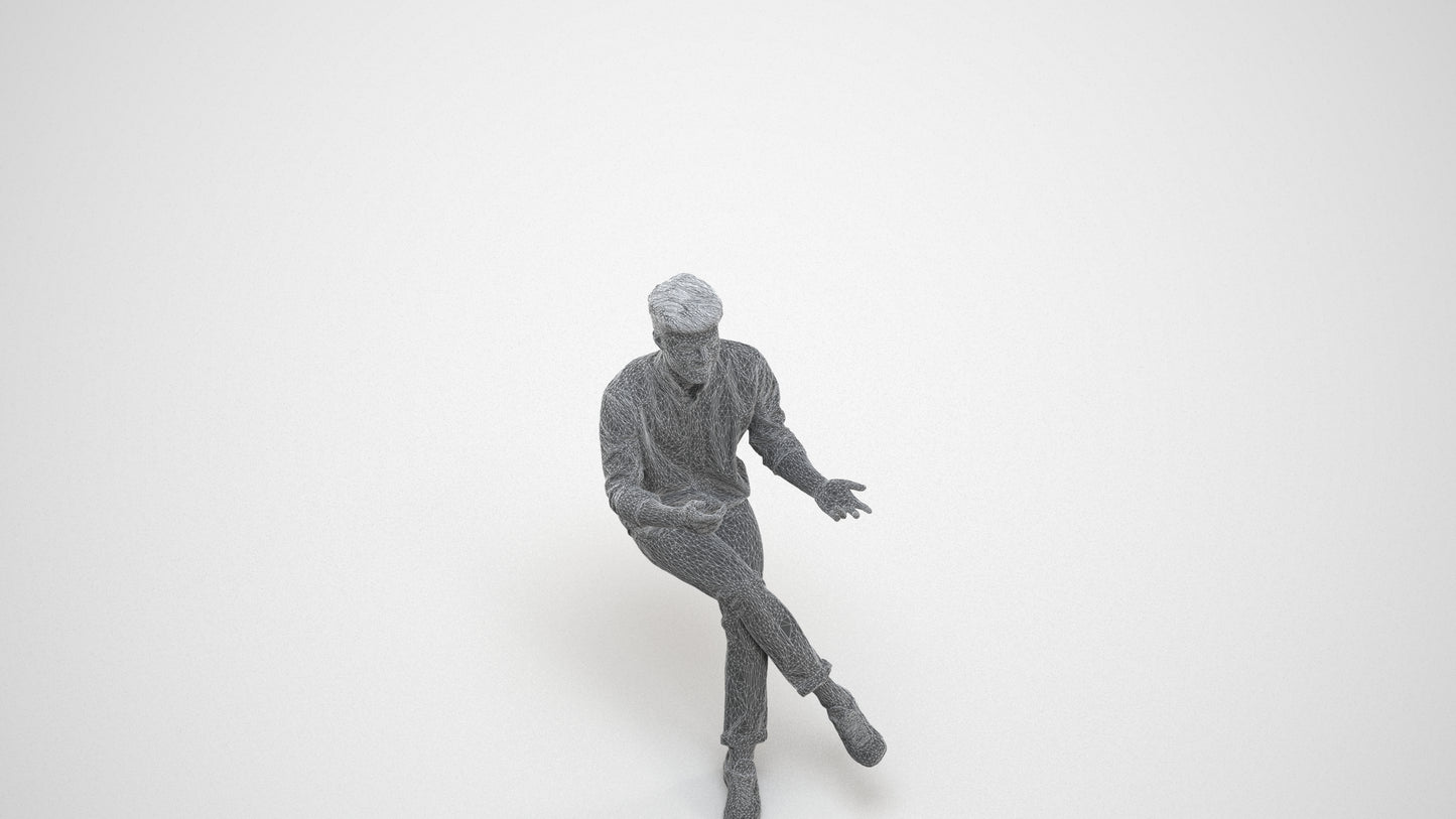 photogrammetry 3D man casual pool, realistic human model archviz FBX, wireframe three-quarter view