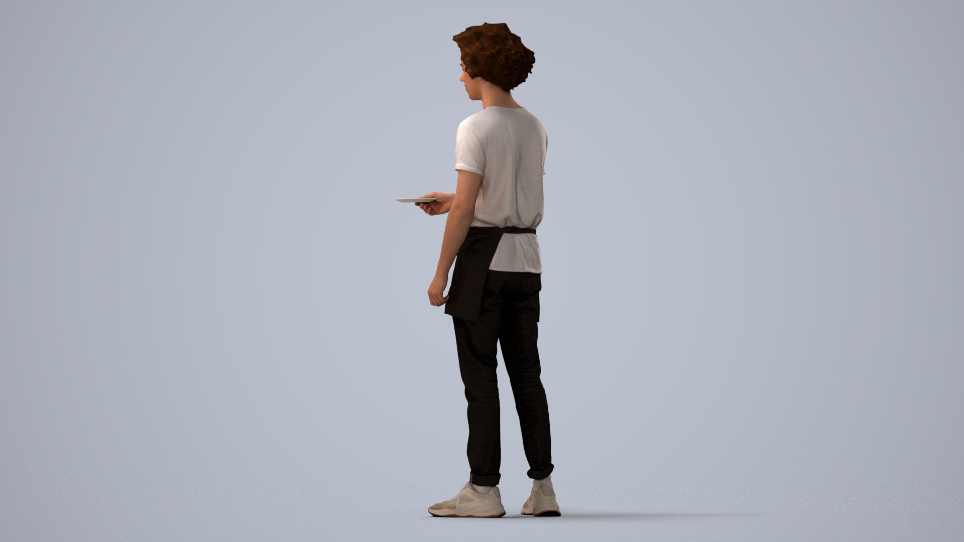 realistic 3D human man door, archviz people FBX OBJ for Blender, three-quarter view render