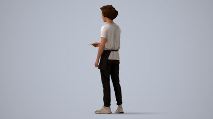 realistic 3D human man door, archviz people FBX OBJ for Blender, three-quarter view render