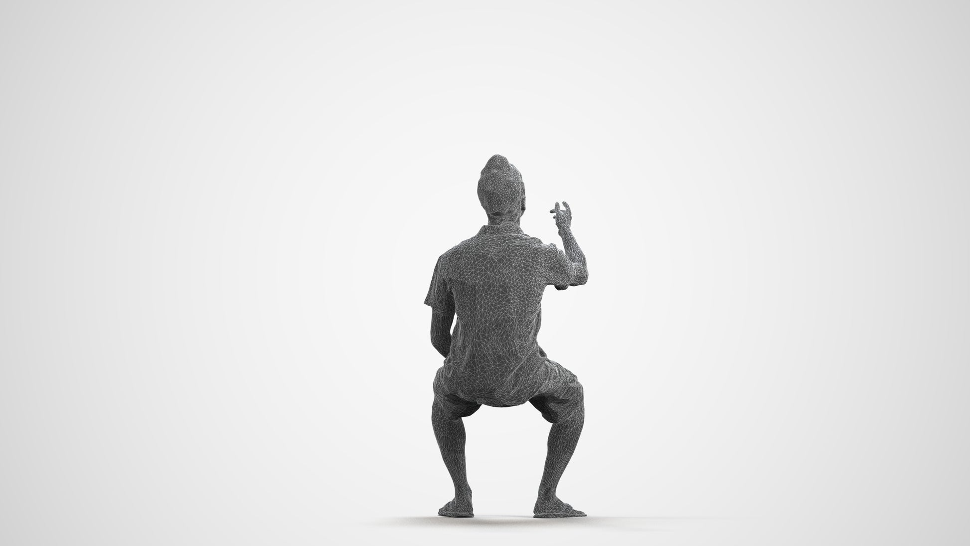 scanned 3D man casual sitting, photogrammetry people for Enscape and V-Ray, wireframe front view