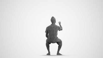 scanned 3D man casual sitting, photogrammetry people for Enscape and V-Ray, wireframe front view