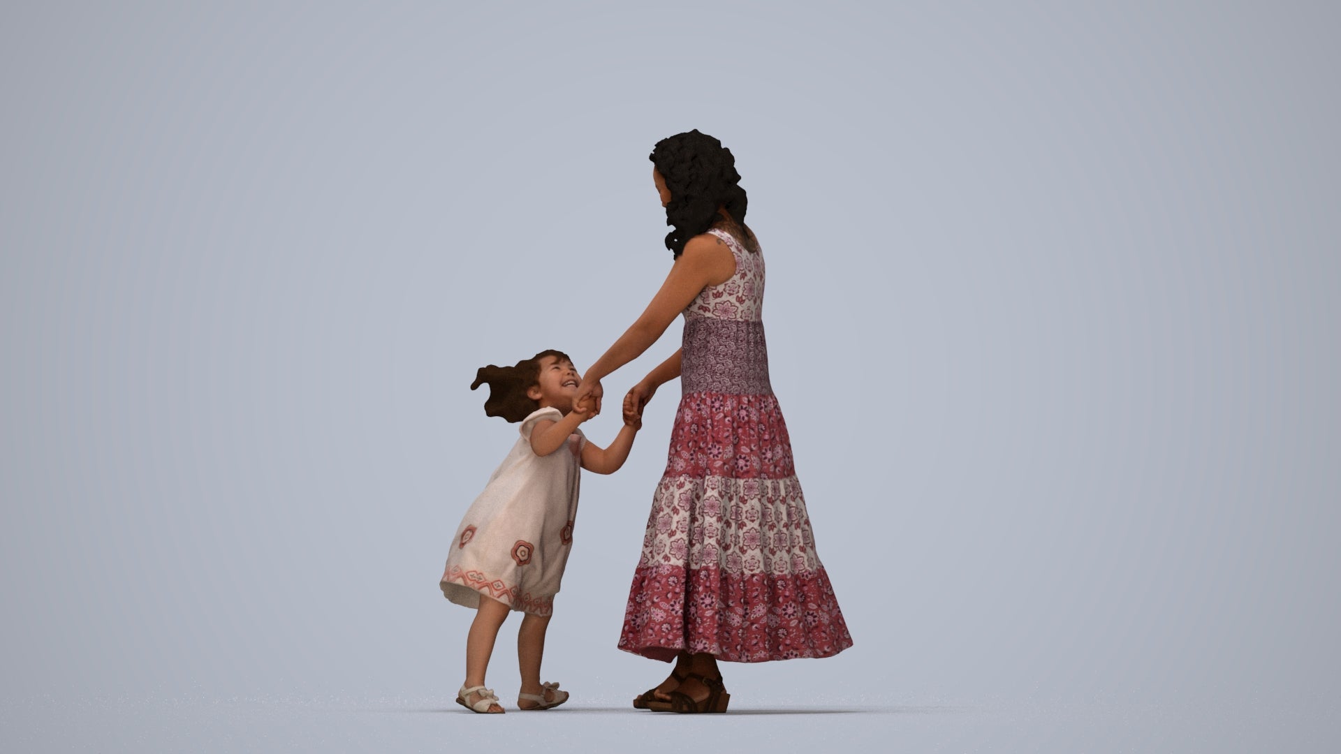 3D scanned girl kids casual, photorealistic archviz people for Enscape and SketchUp, top-down view render