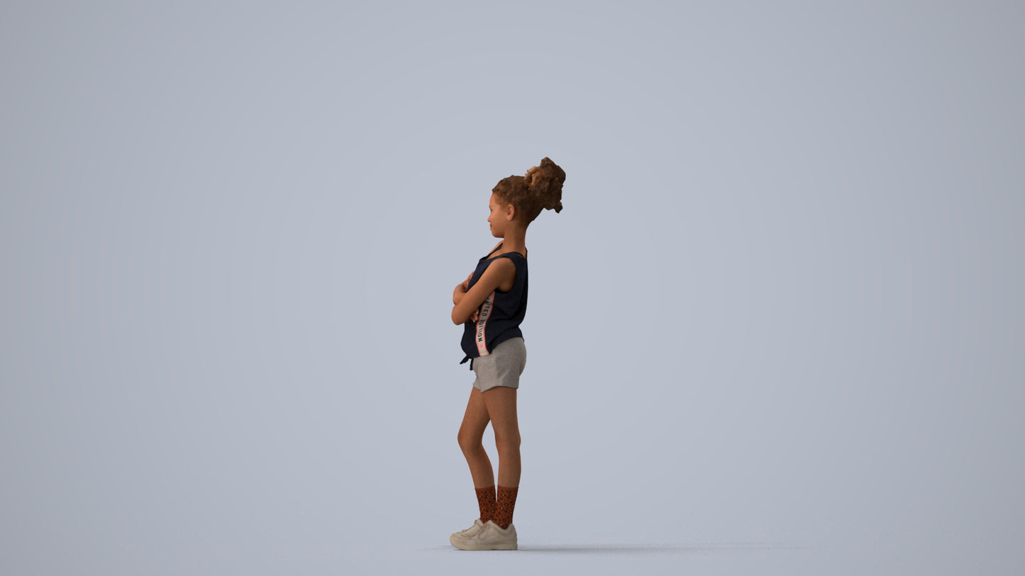 scanned 3D girl sport kids, photogrammetry people for Enscape and V-Ray, three-quarter view render