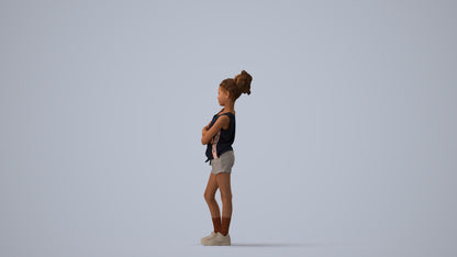 scanned 3D girl sport kids, photogrammetry people for Enscape and V-Ray, three-quarter view render