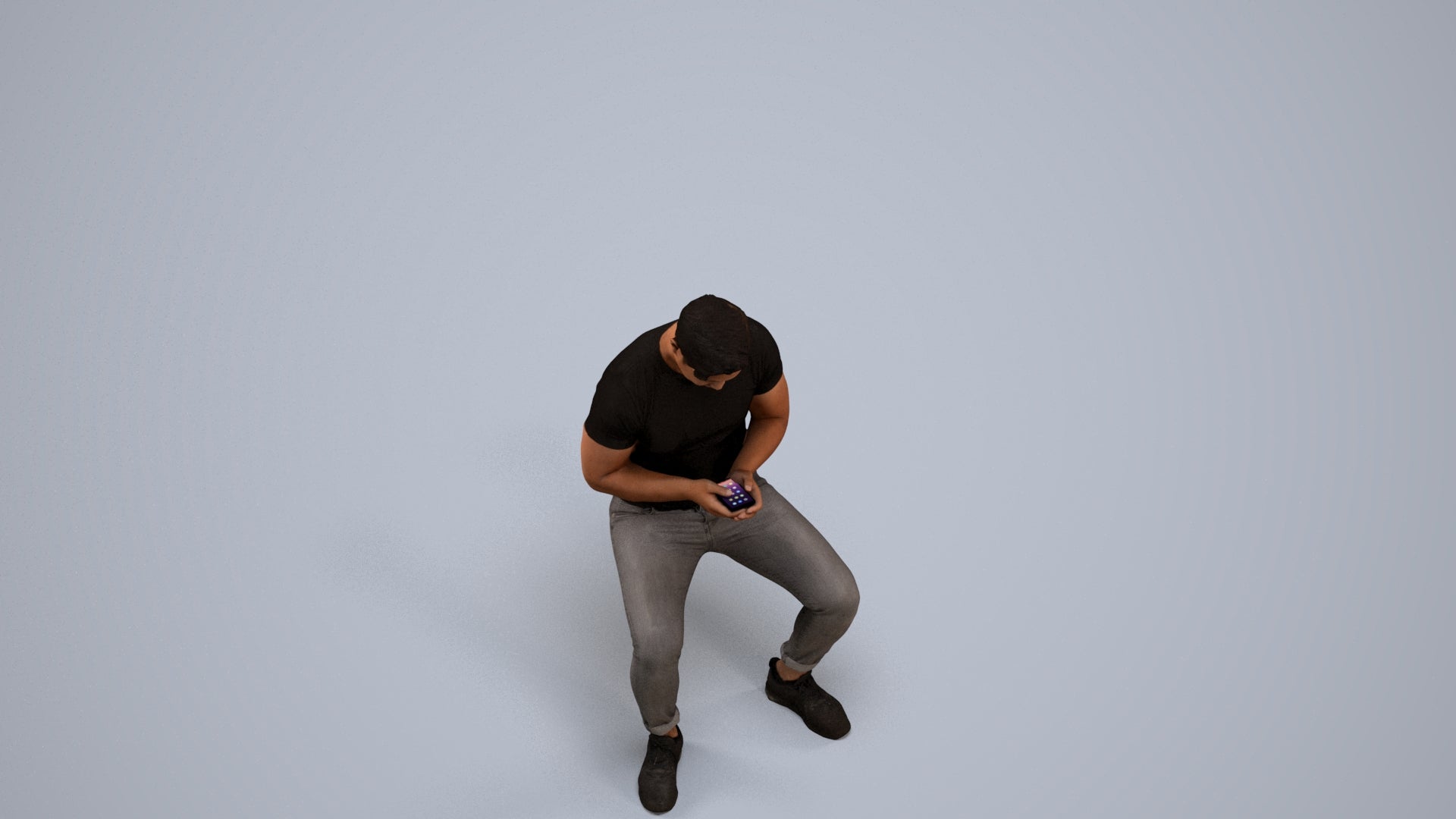 3D scanned man sitting casual, photorealistic archviz people for Enscape and SketchUp, back view render