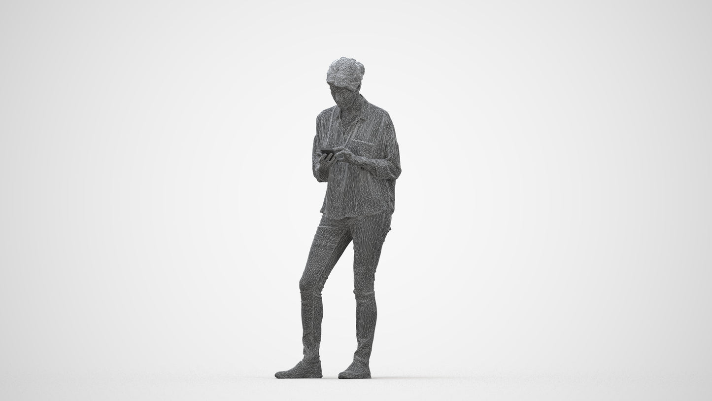 realistic 3D people woman casual standing, render-ready for V-Ray and Corona, FBX OBJ, wireframe back view