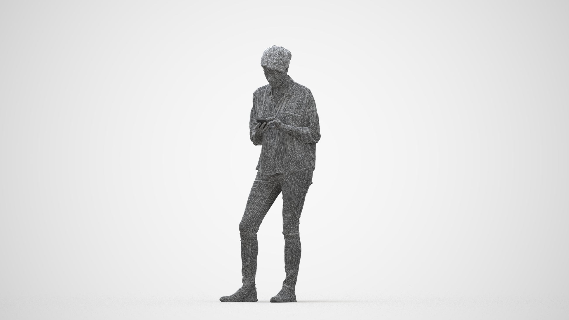 realistic 3D people woman casual standing, render-ready for V-Ray and Corona, FBX OBJ, wireframe back view