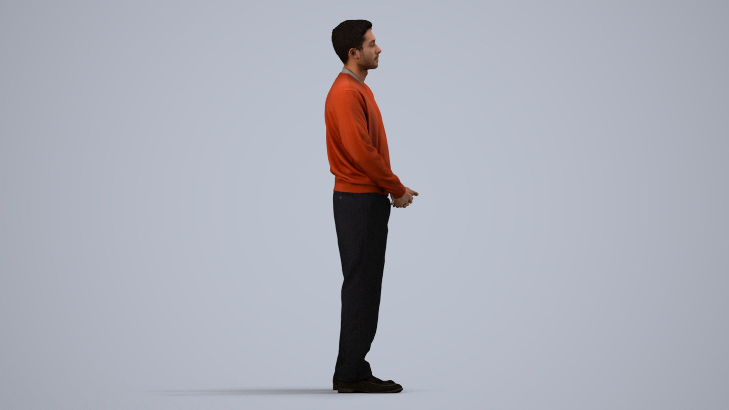 3D people model man casual standing, scanned human for 3ds Max rendering, side view render