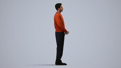 3D people model man casual standing, scanned human for 3ds Max rendering, side view render