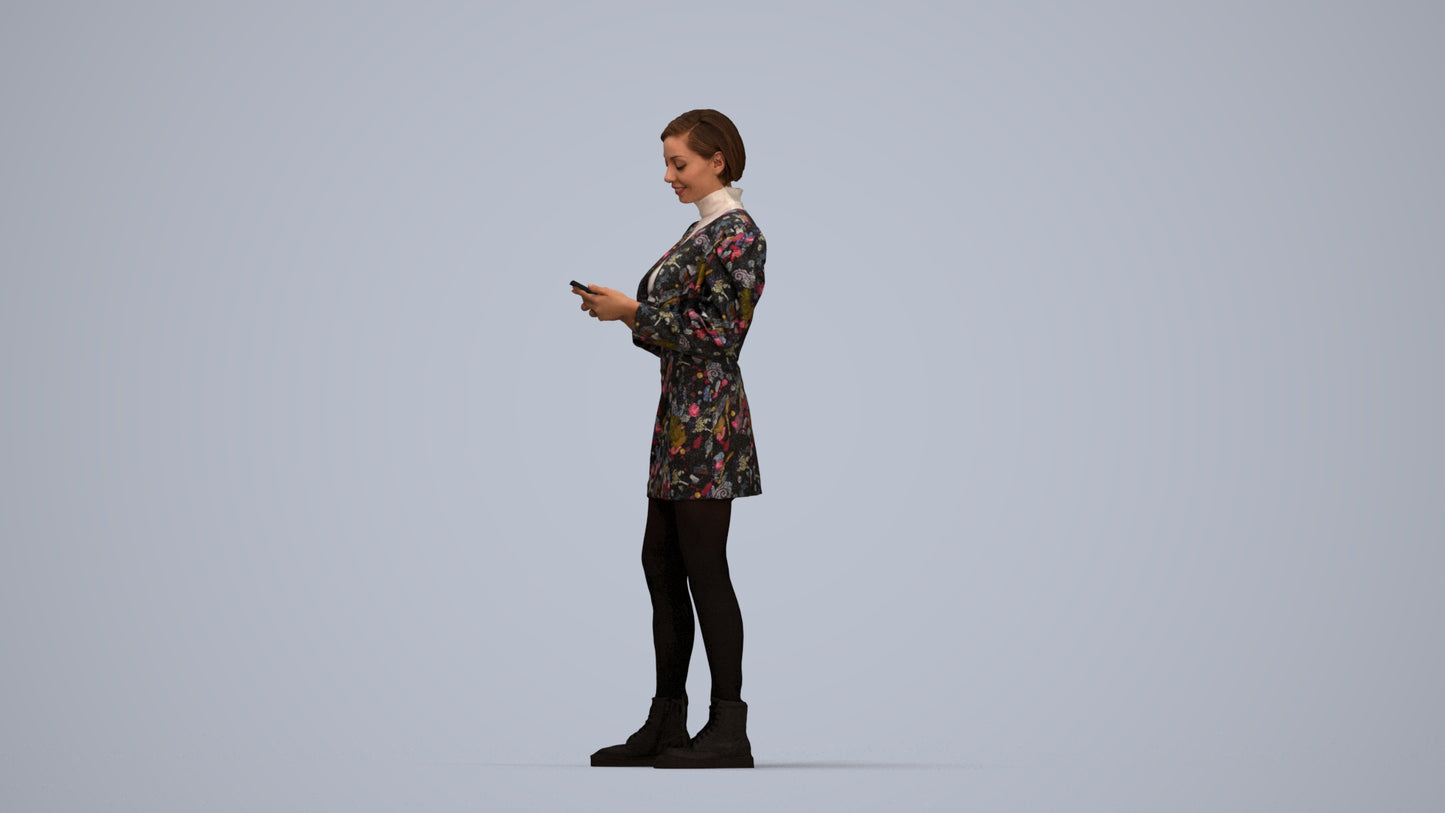 photogrammetry 3D woman casual standing, realistic human model archviz FBX, top-down view render