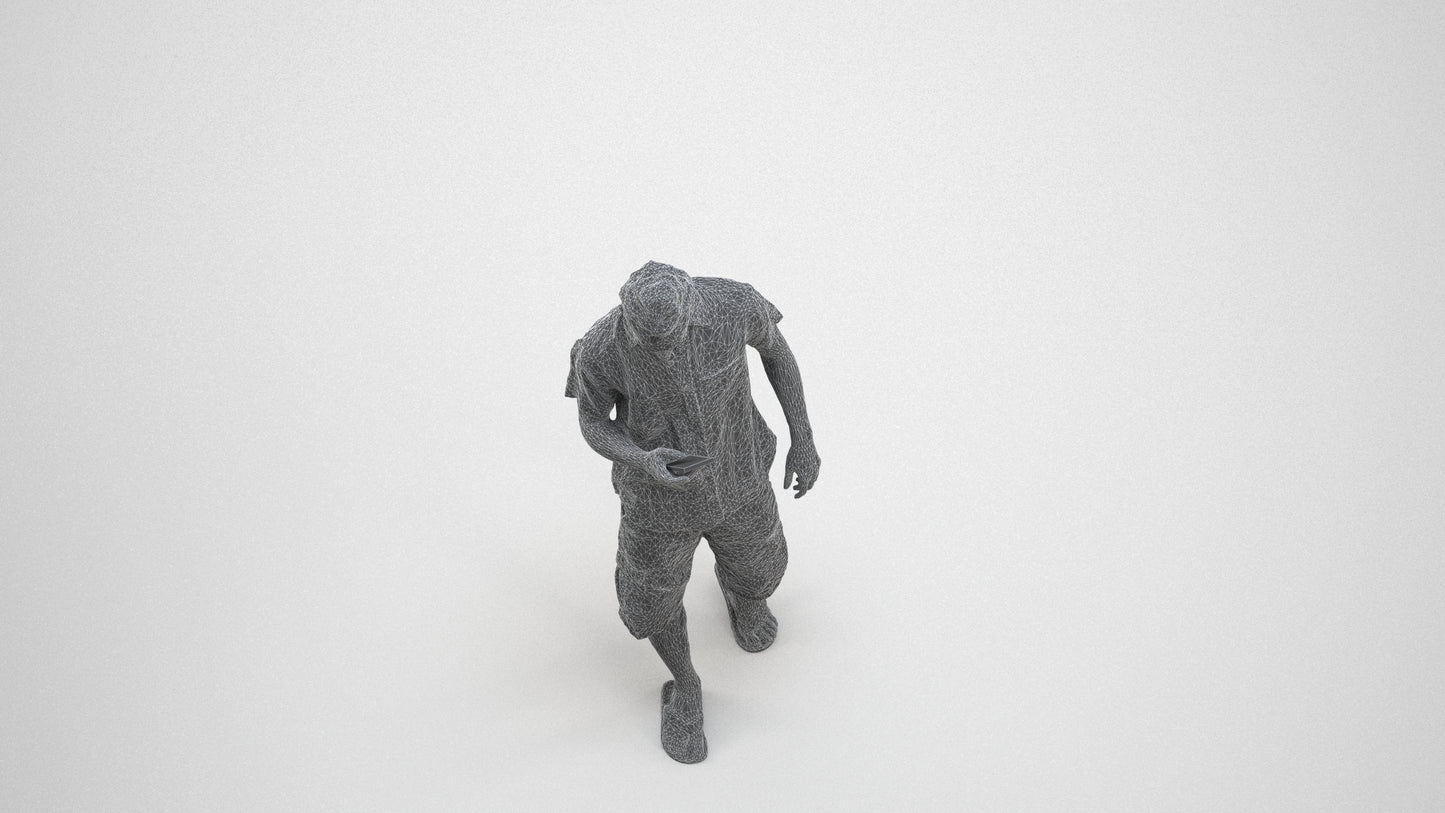 3D scanned man walking casual, photorealistic archviz people for Enscape and SketchUp, wireframe three-quarter view