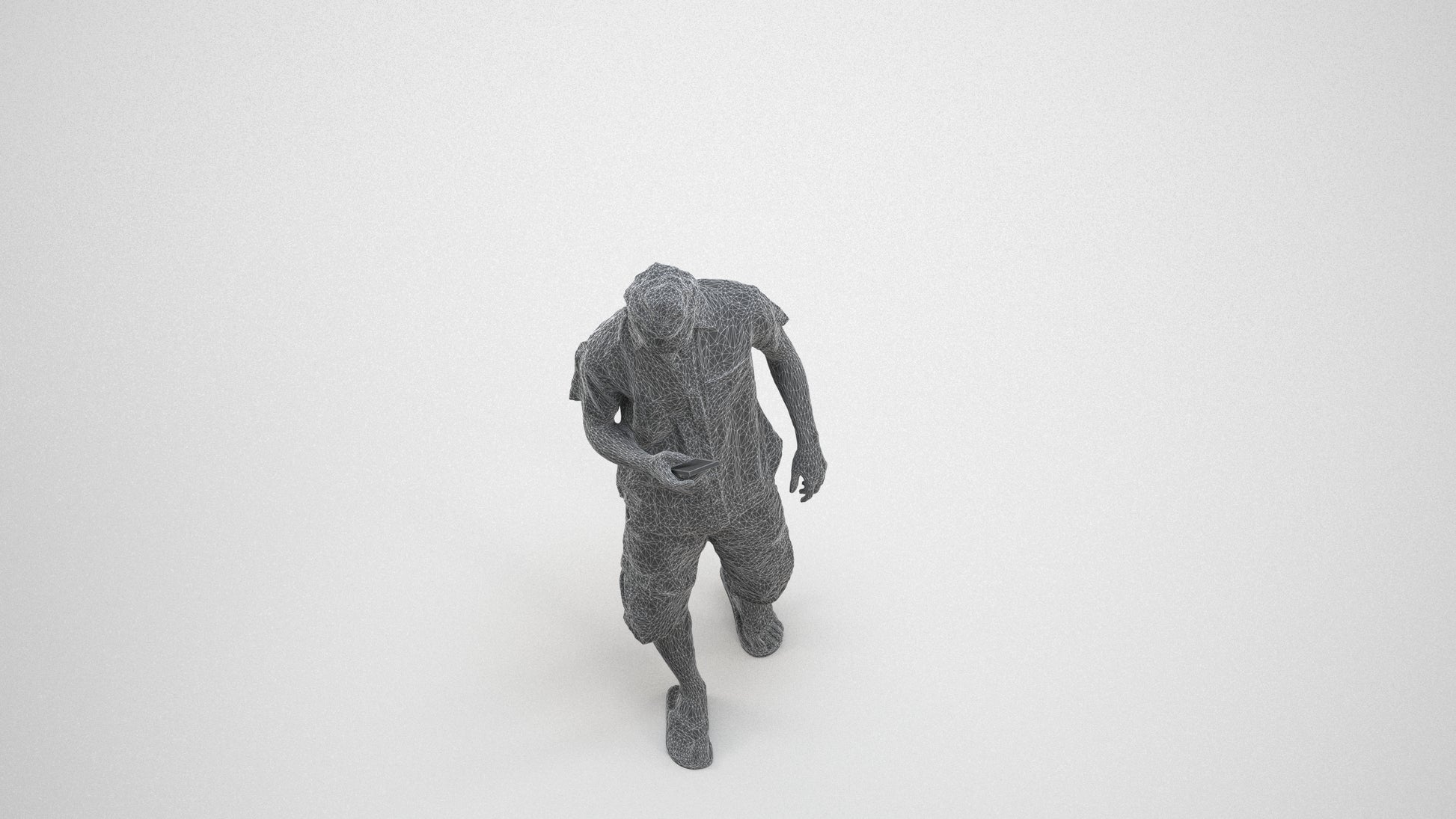 3D scanned man walking casual, photorealistic archviz people for Enscape and SketchUp, wireframe three-quarter view
