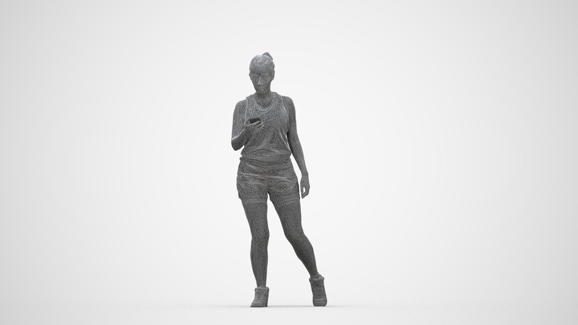 scanned 3D woman sport, photogrammetry people for Enscape and V-Ray, wireframe back view
