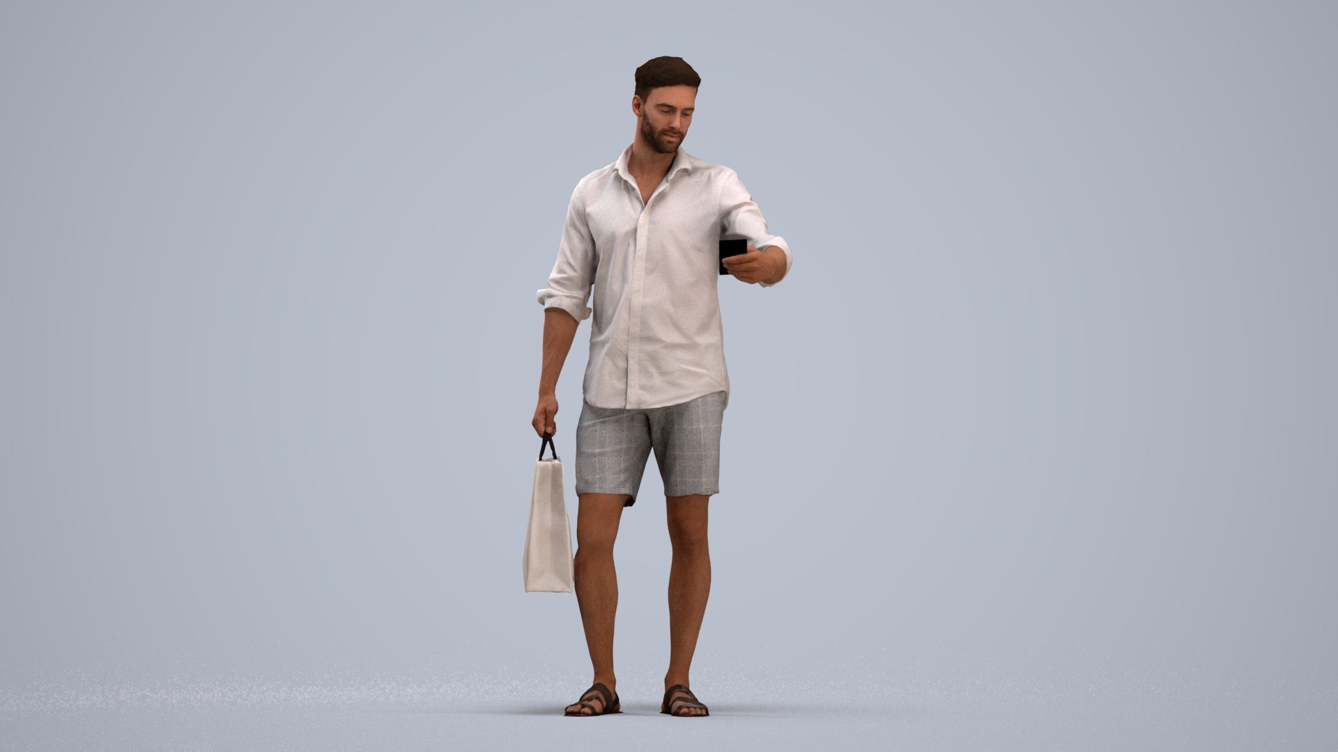 3D scanned man standing casual, photorealistic archviz people for Enscape and SketchUp, standing pose render