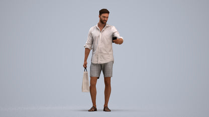 3D scanned man standing casual, photorealistic archviz people for Enscape and SketchUp, standing pose render
