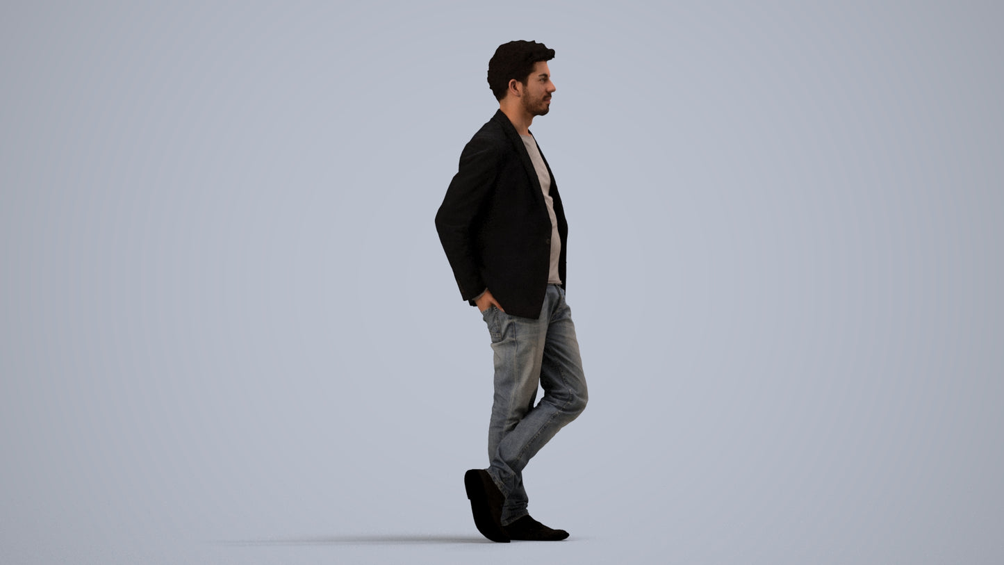 realistic 3D people man casual standing, render-ready for V-Ray and Corona, FBX OBJ, side view render