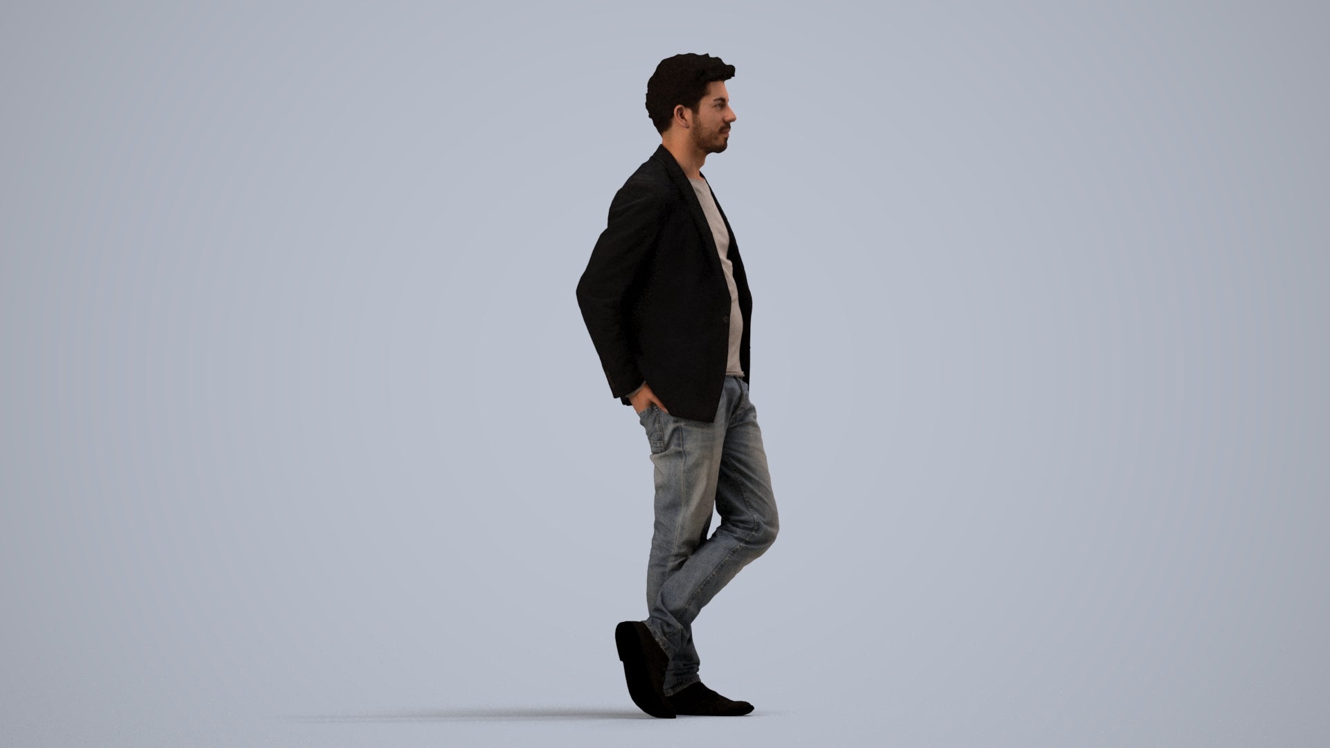 realistic 3D people man casual standing, render-ready for V-Ray and Corona, FBX OBJ, side view render