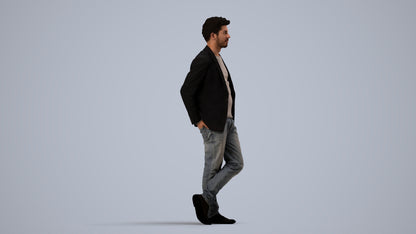 realistic 3D people man casual standing, render-ready for V-Ray and Corona, FBX OBJ, side view render