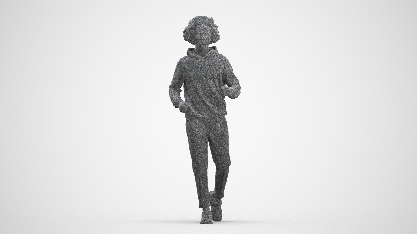 3D human model man sport, photogrammetry scanned person for archviz, three-quarter front view render