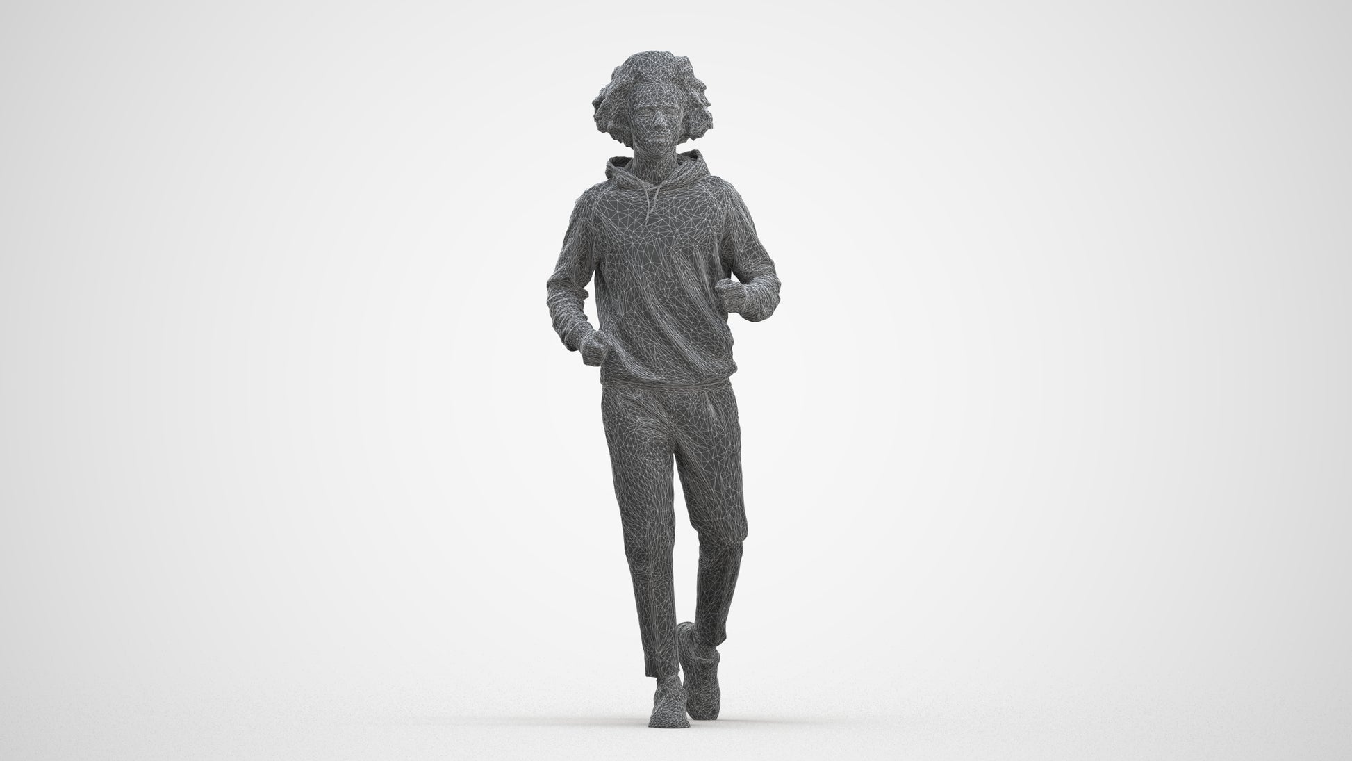 3D human model man sport, photogrammetry scanned person for archviz, three-quarter front view render