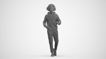 3D human model man sport, photogrammetry scanned person for archviz, three-quarter front view render