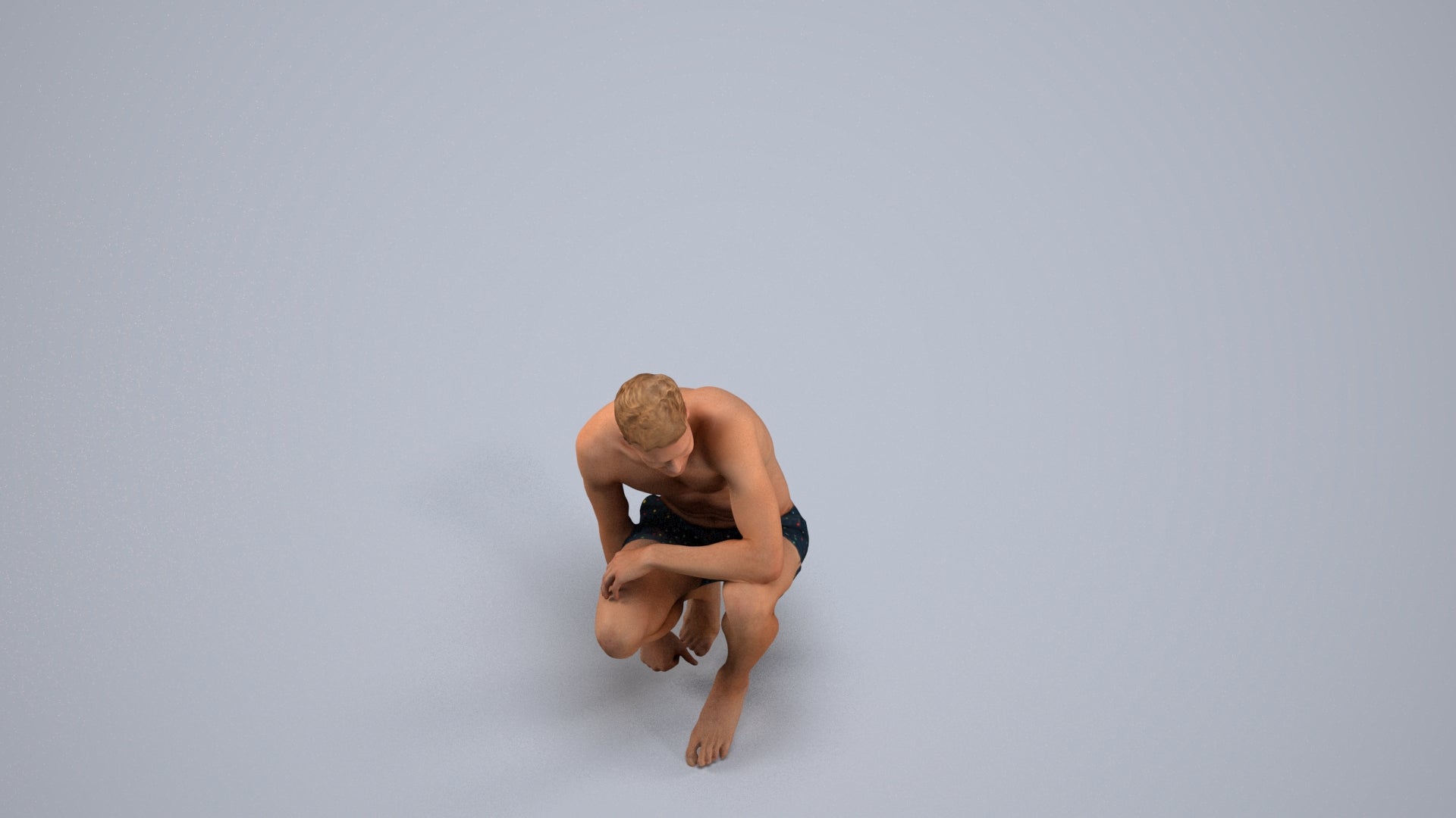 realistic 3D human man pool, archviz people FBX OBJ for Blender, back view render