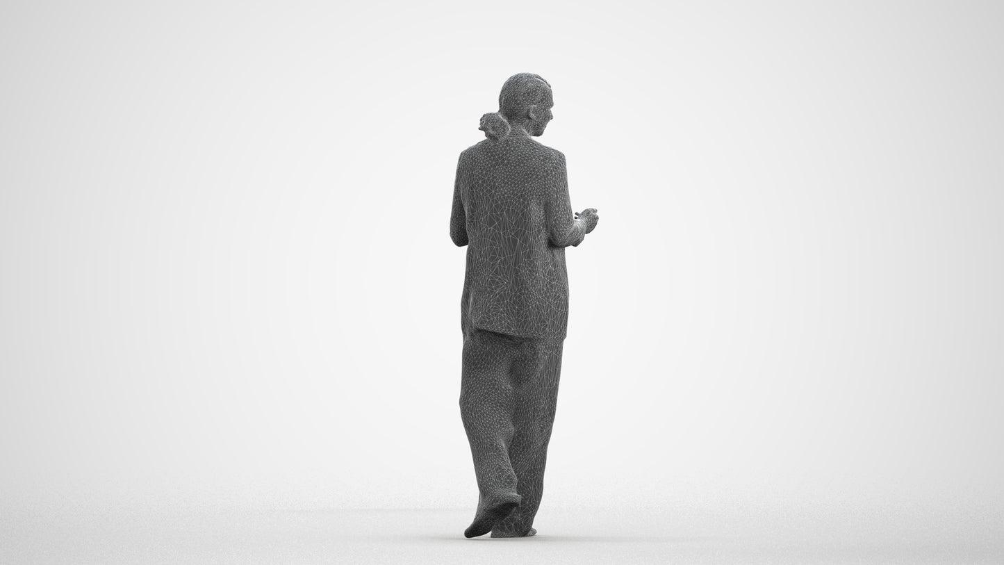 3D people model woman business walking, scanned human for 3ds Max rendering, wireframe front view