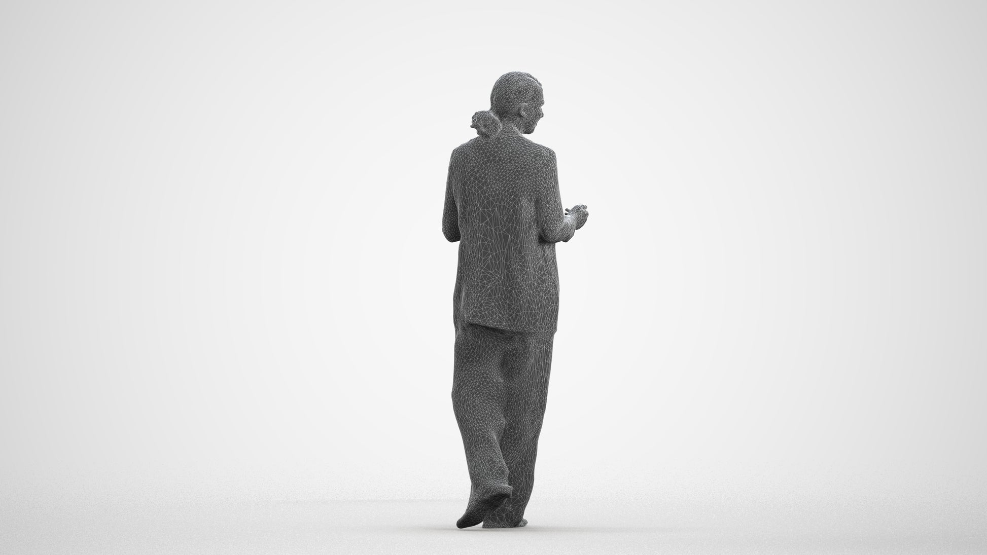 3D people model woman business walking, scanned human for 3ds Max rendering, wireframe front view
