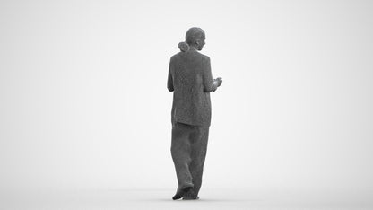 3D people model woman business walking, scanned human for 3ds Max rendering, wireframe front view