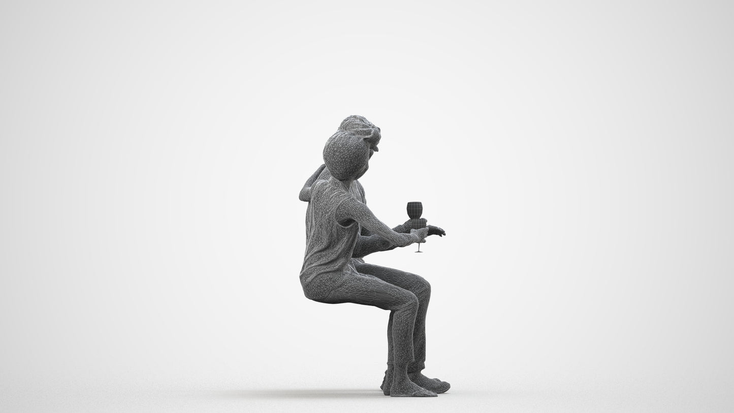 scanned 3D man casual couple, photogrammetry people for Enscape and V-Ray, wireframe side view