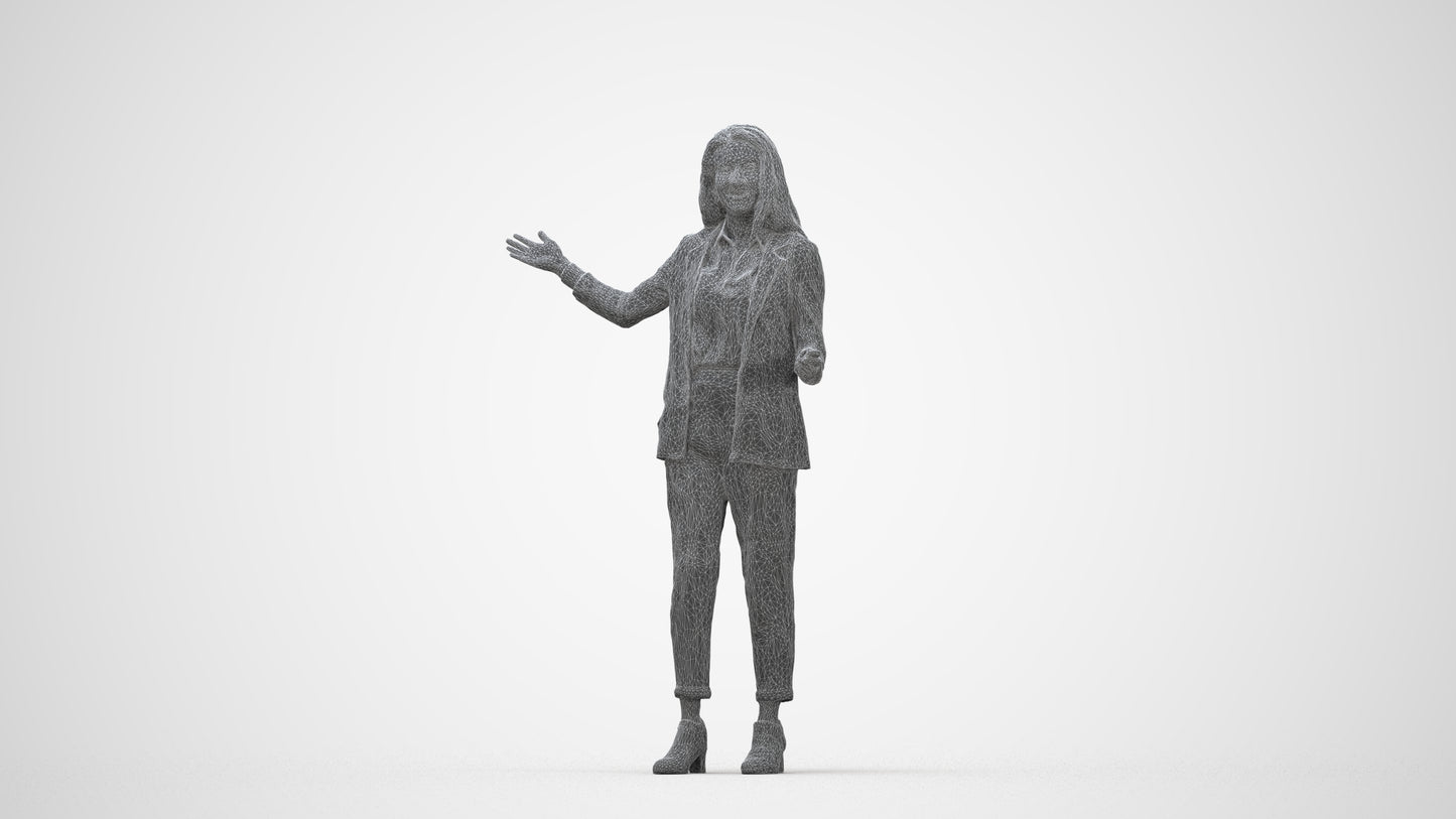 realistic 3D woman business, scanned archviz people for Blender and 3ds Max, wireframe back view