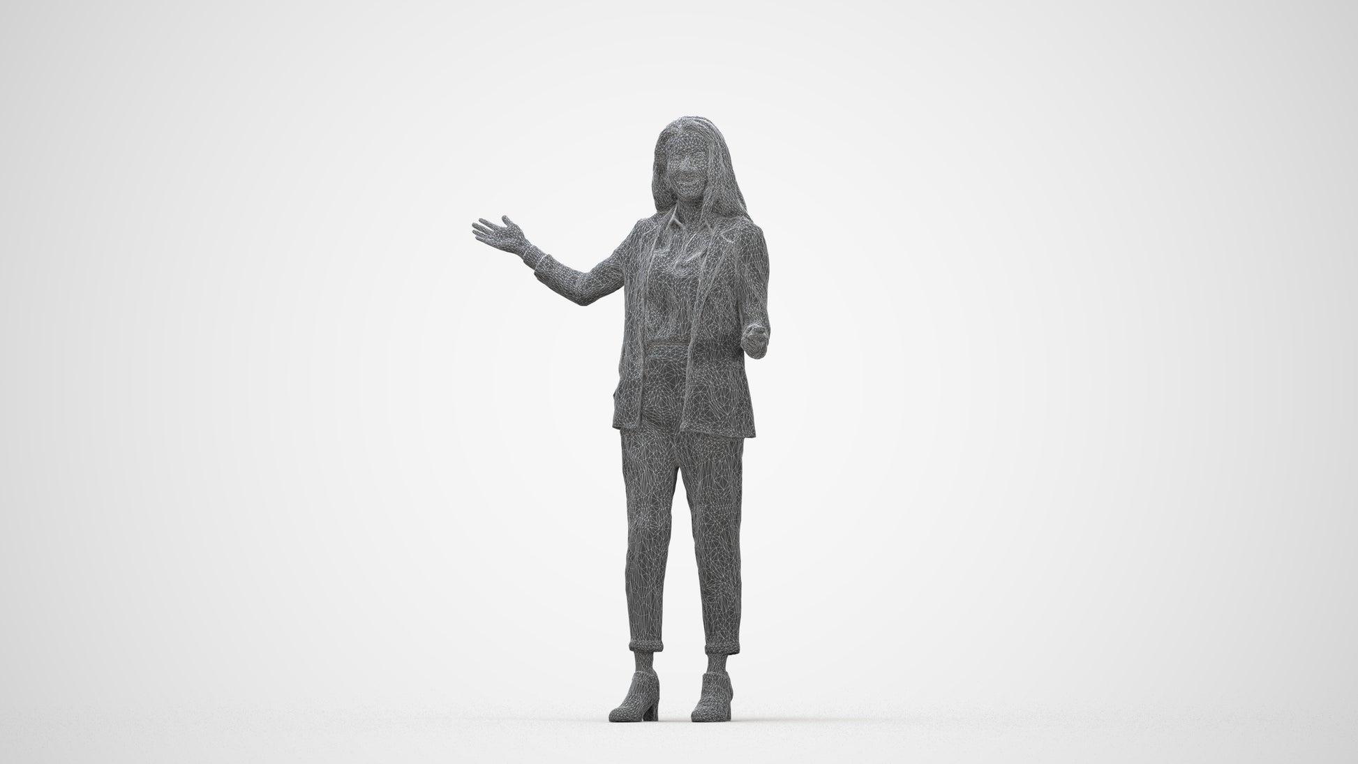realistic 3D woman business, scanned archviz people for Blender and 3ds Max, wireframe back view