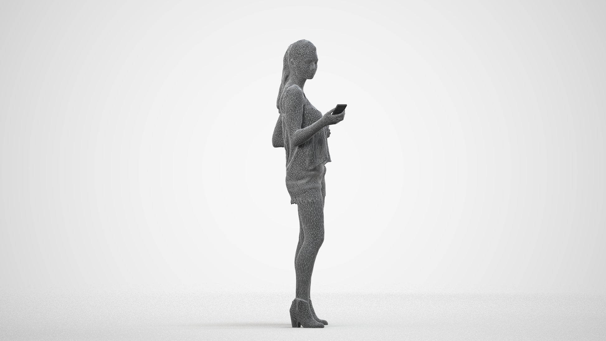 photogrammetry 3D girl casual standing, realistic human model archviz FBX, wireframe side view