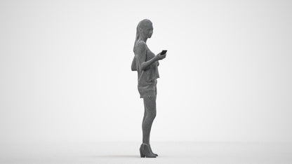 photogrammetry 3D girl casual standing, realistic human model archviz FBX, wireframe side view
