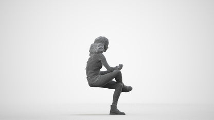 realistic 3D people woman casual sitting, render-ready for V-Ray and Corona, FBX OBJ, wireframe side view