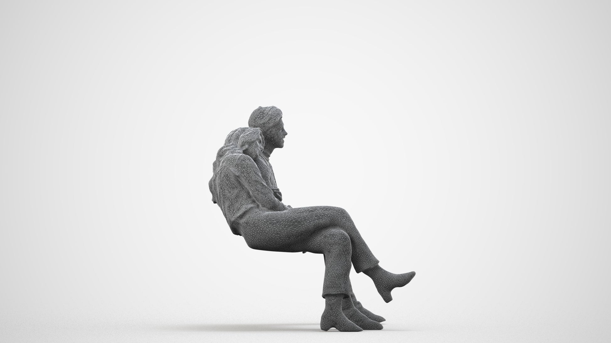 3D people model woman business couple, scanned human for 3ds Max rendering, wireframe side view