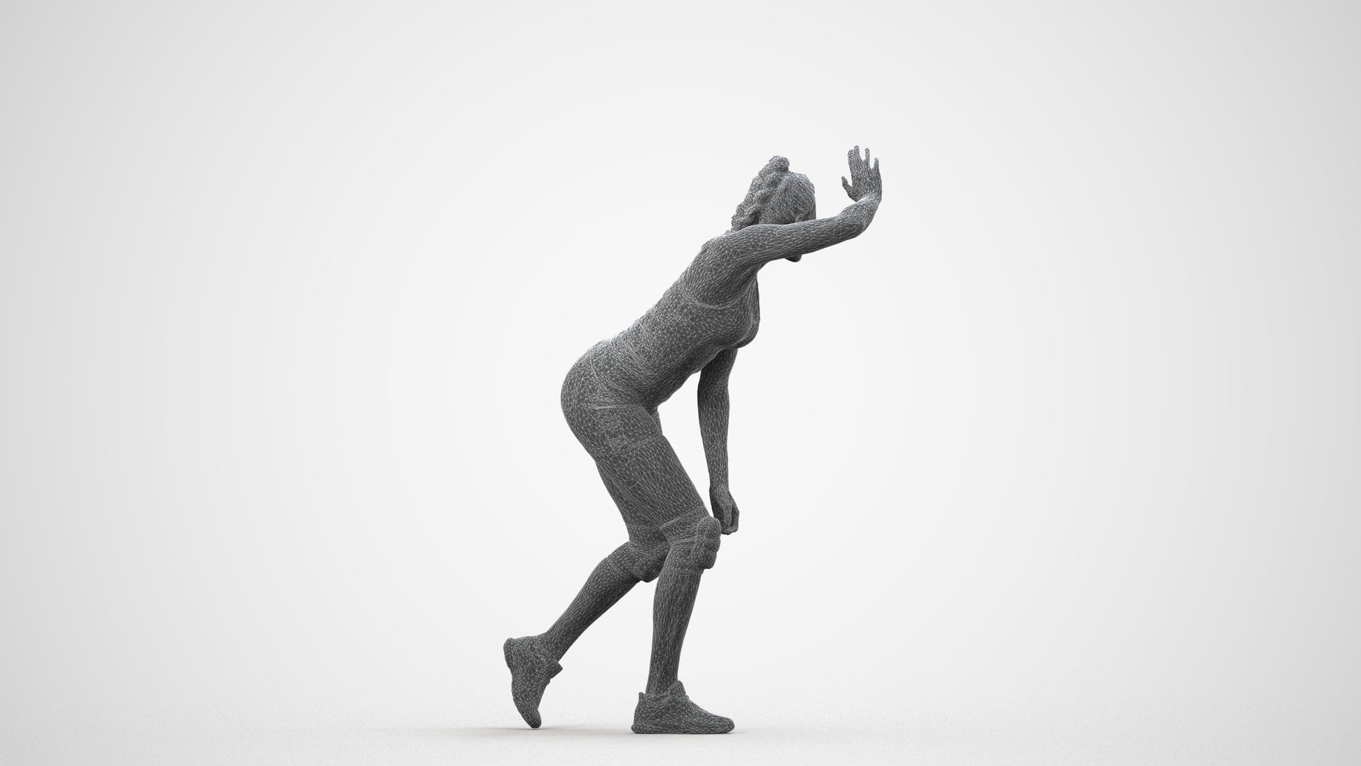 scanned 3D woman sport, photogrammetry people for Enscape and V-Ray, wireframe side view