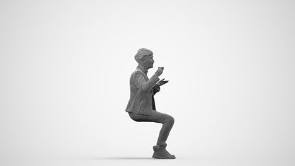 realistic 3D people senior woman business sitting, render-ready for V-Ray and Corona, FBX OBJ, wireframe side view