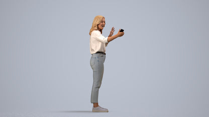 3D scanned woman standing casual, photorealistic archviz people for Enscape and SketchUp, side view render