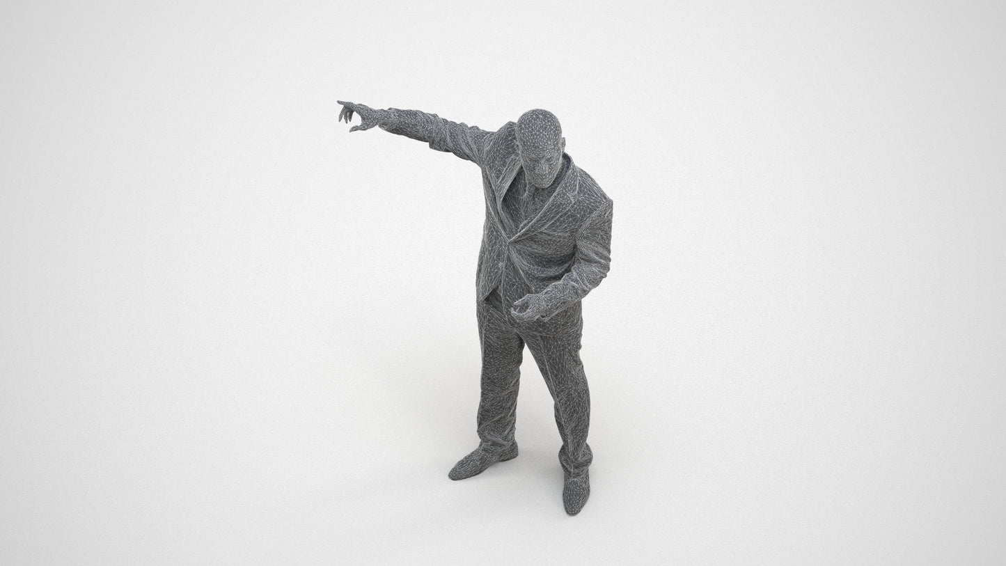 realistic 3D man business, scanned archviz people for Blender and 3ds Max, wireframe three-quarter view