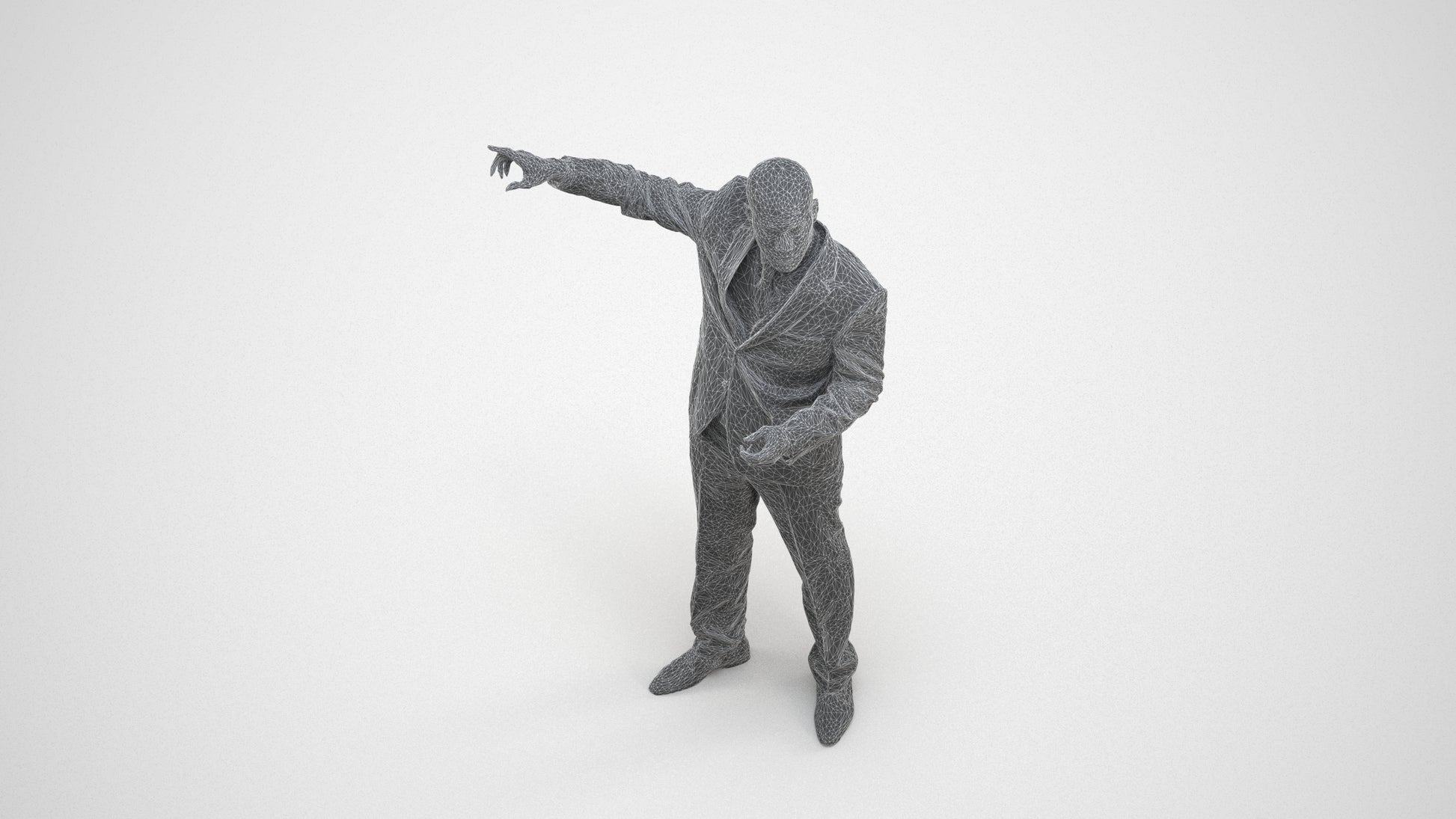 realistic 3D man business, scanned archviz people for Blender and 3ds Max, wireframe three-quarter view