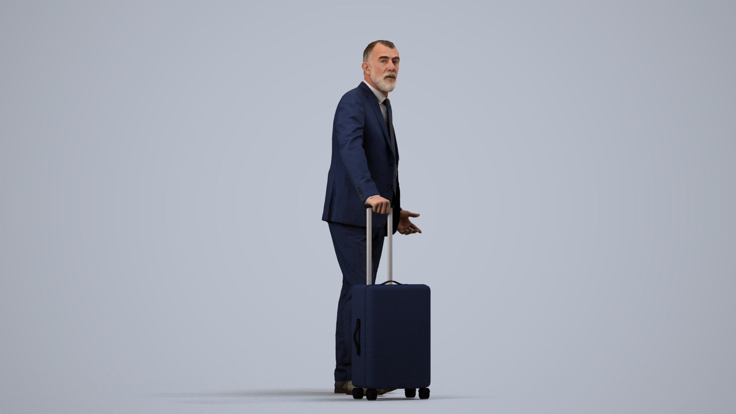 realistic 3D senior man business, scanned archviz people for Blender and 3ds Max, side view render
