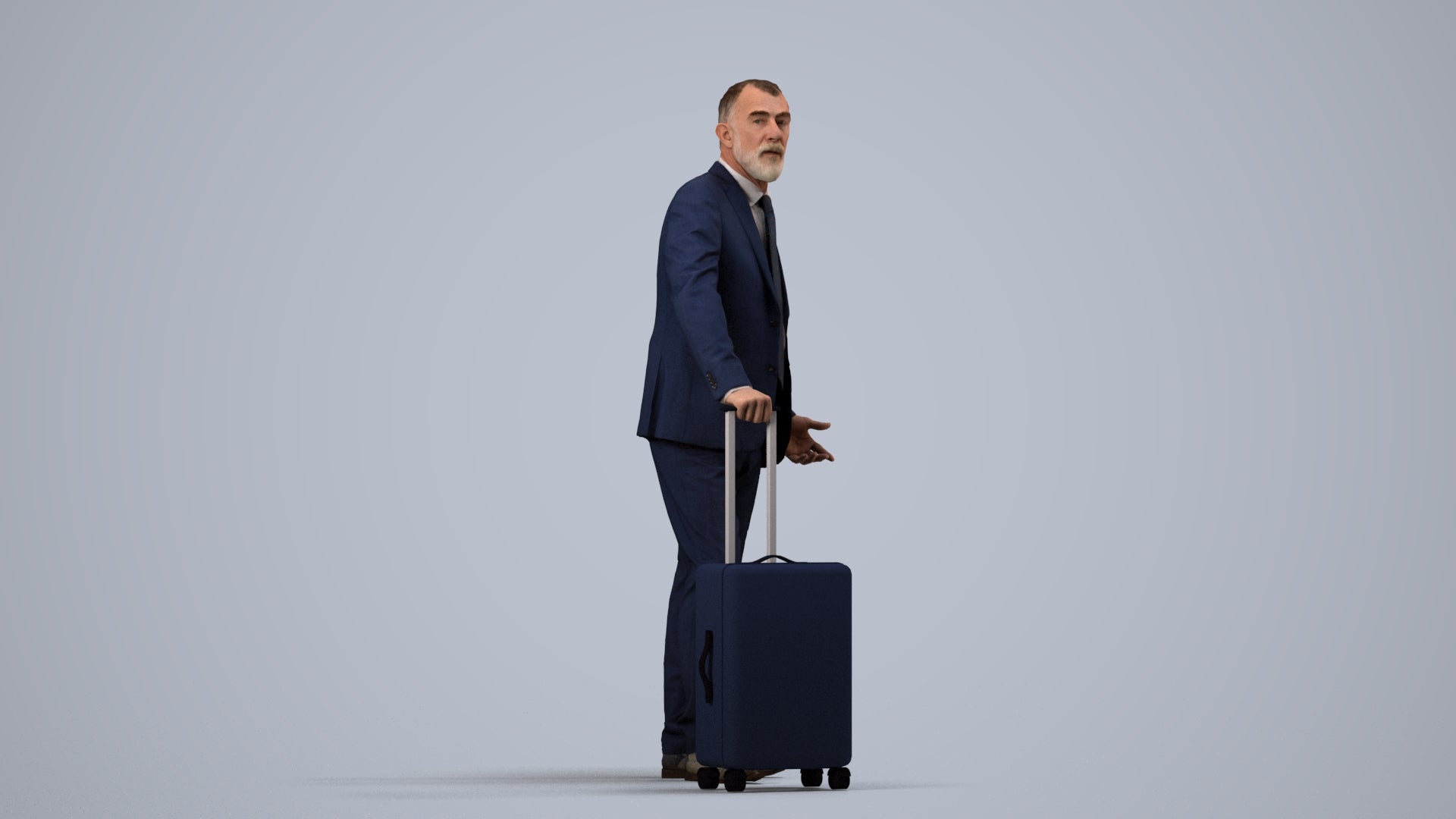 realistic 3D senior man business, scanned archviz people for Blender and 3ds Max, side view render