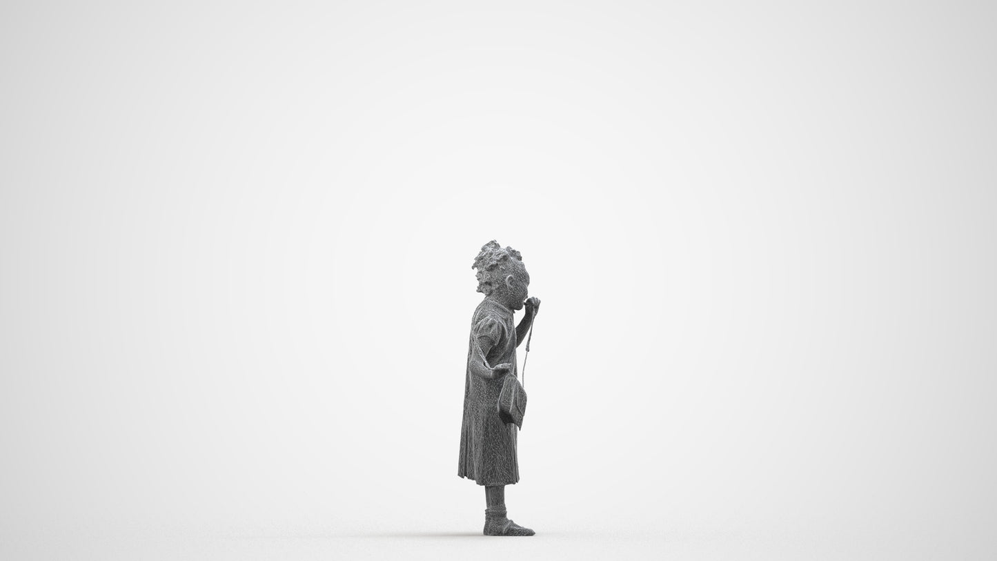 scanned 3D girl casual kids, photogrammetry people for Enscape and V-Ray, wireframe side view
